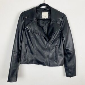 Bagatelle‎ Black Faux Leather Moto Jacket Womens Size M Collared Zippers